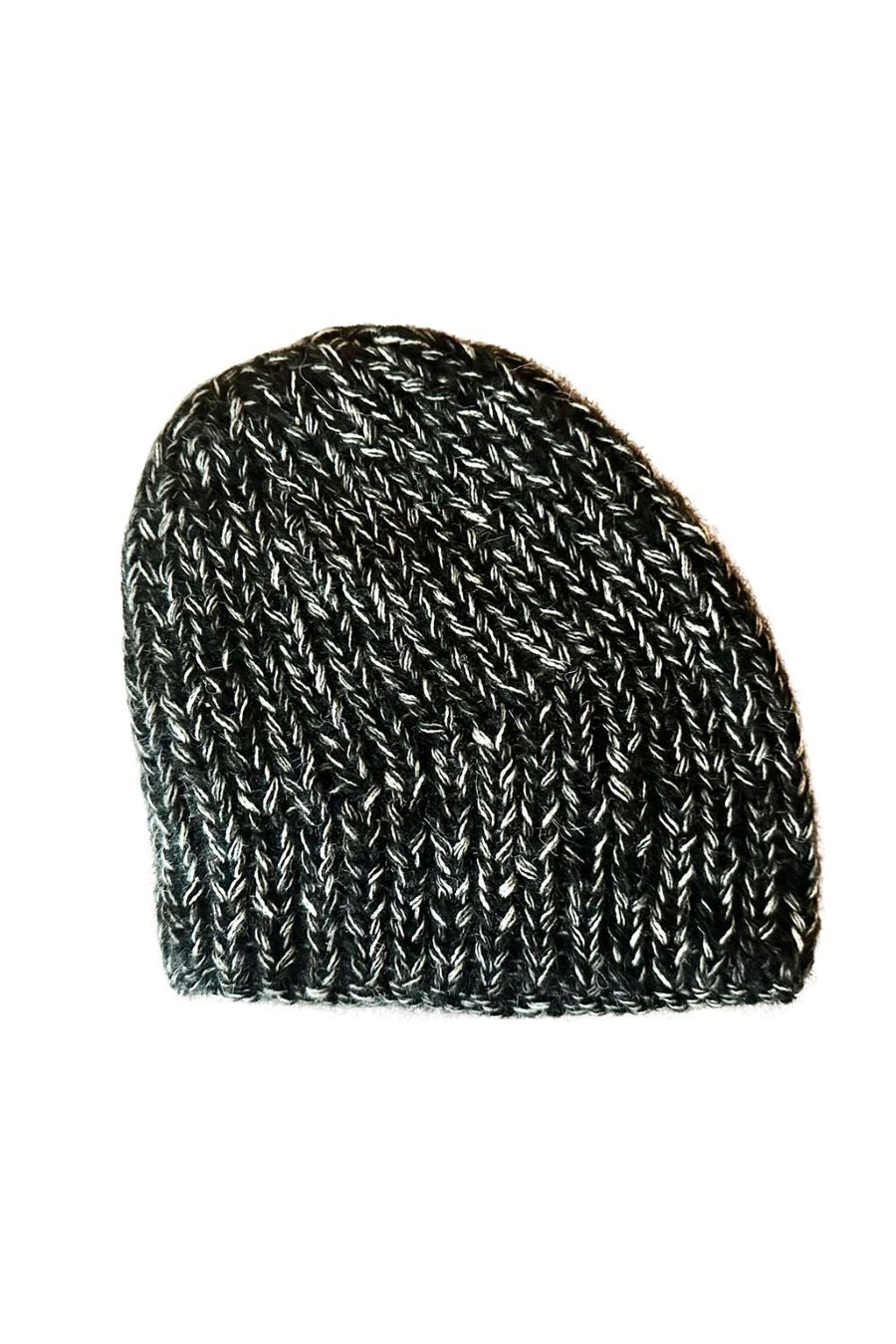 KARAKORAM - Knitted Slant Beanie in Black Mix