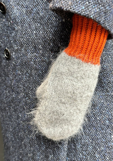 KARAKORAM - Hand Knitted Mittens in Grey/Orange