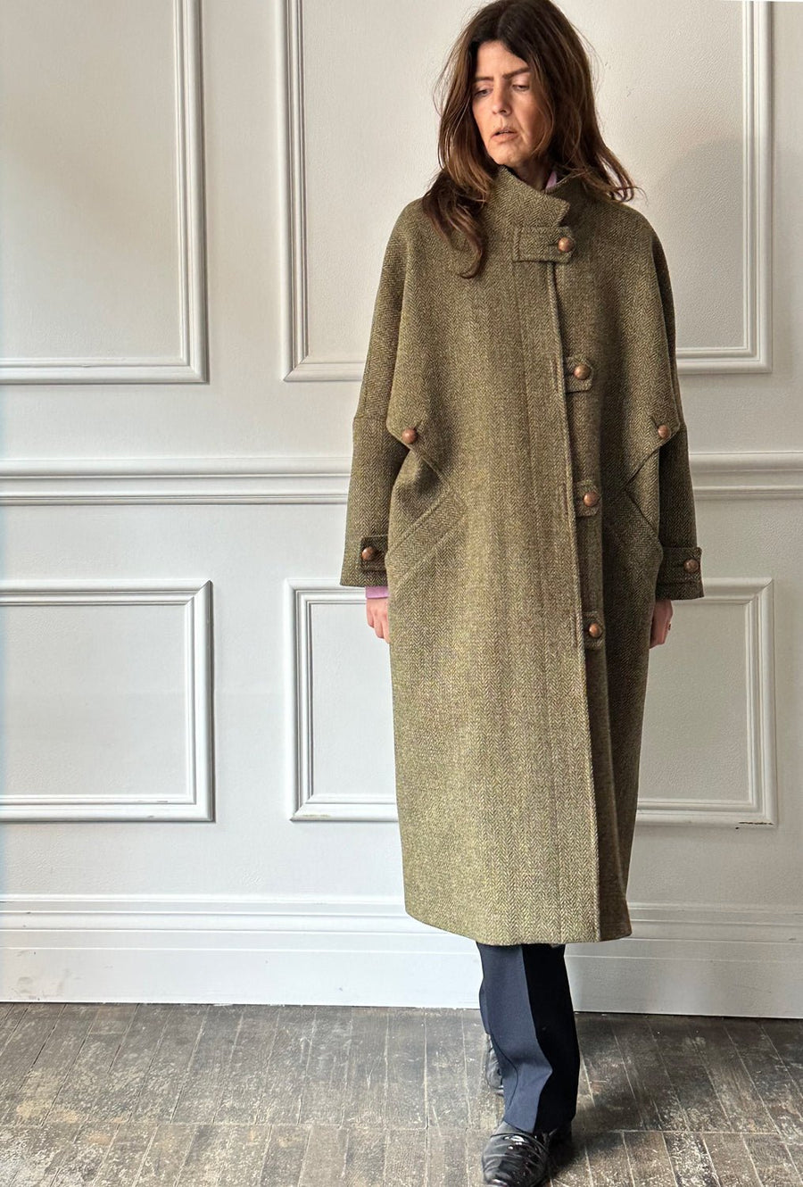 Les Prairies de Paris - Coat Giorgio in Khaki Harris Tweed