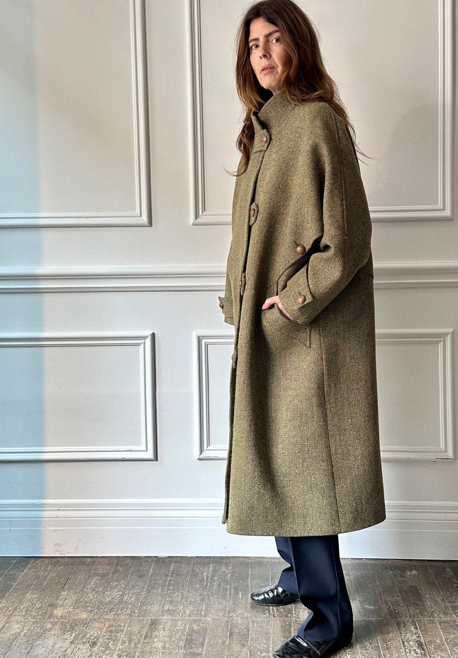 Les Prairies de Paris - Coat Giorgio in Khaki Harris Tweed