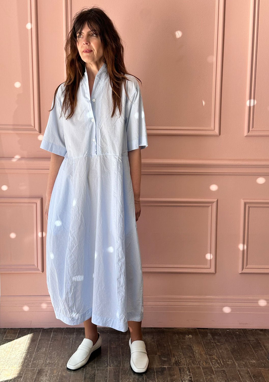 BERGFABEL - LETTY Dress in Blue/White Micro Check