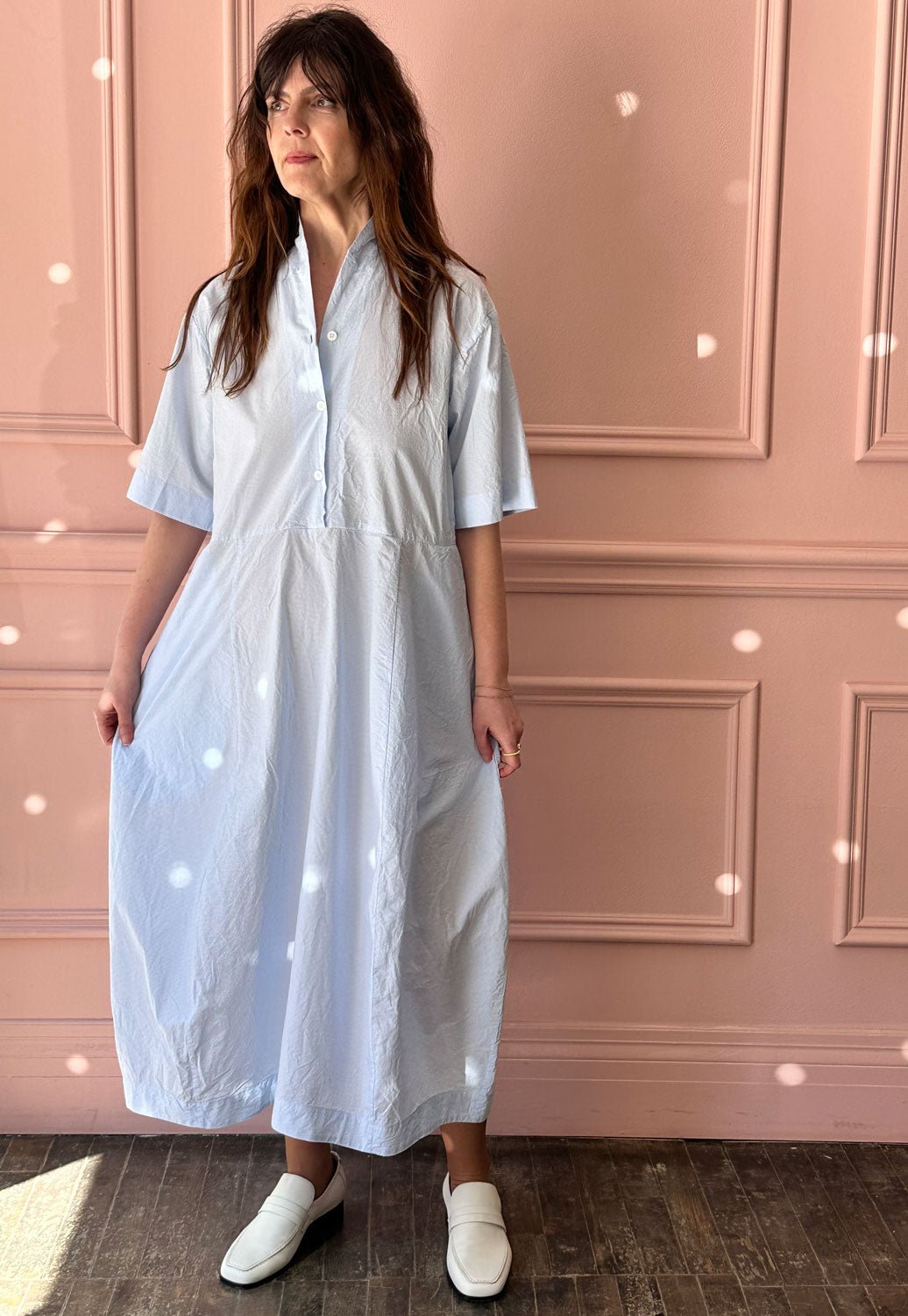 BERGFABEL - LETTY Dress in Blue/White Micro Check