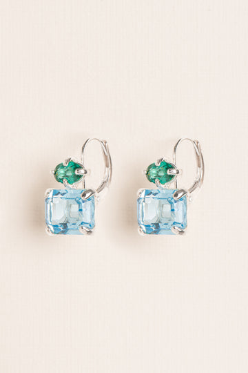 Wouters & Hendrix - Leverback Earrings with Nano Green Gem and Aquamarine in Sterling Silver