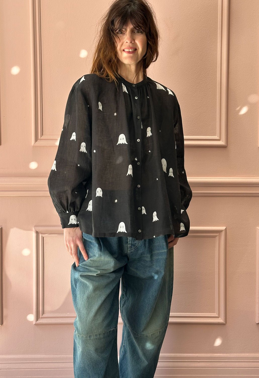 MINA PERHONEN - Linen Troll Blouse in Black