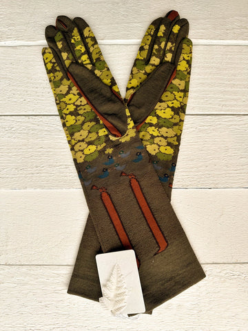 ANTIPAST - Long Gloves Floral Print in Khaki