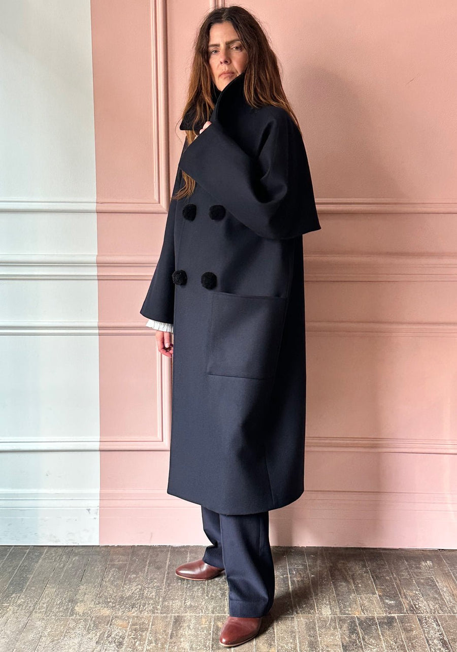 Les Prairies de Paris - PomPom Coat in Midnight