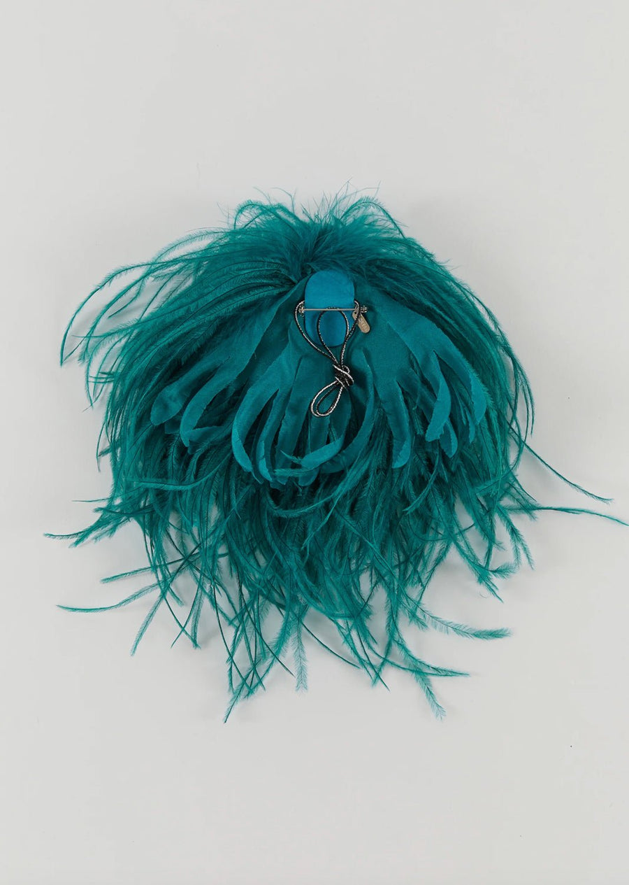 INDRESS - Feather Brooch/Headpiece in Petrol Blue