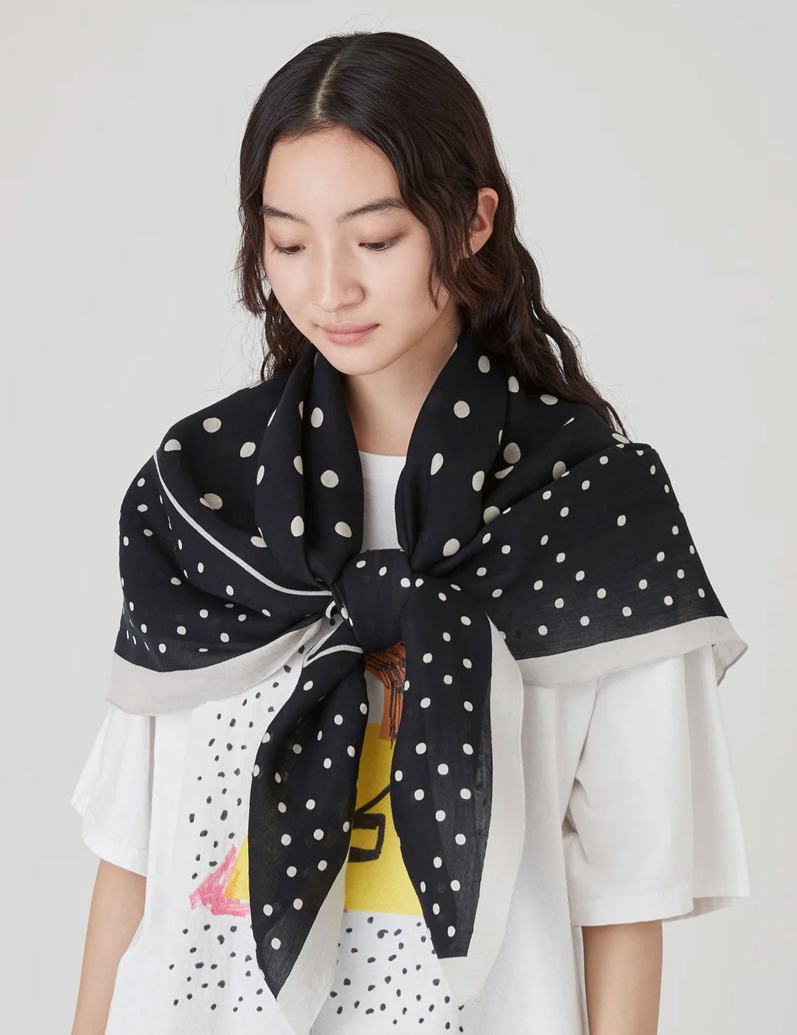 MANIPURI - Geome Dot 120cm Scarf in Black
