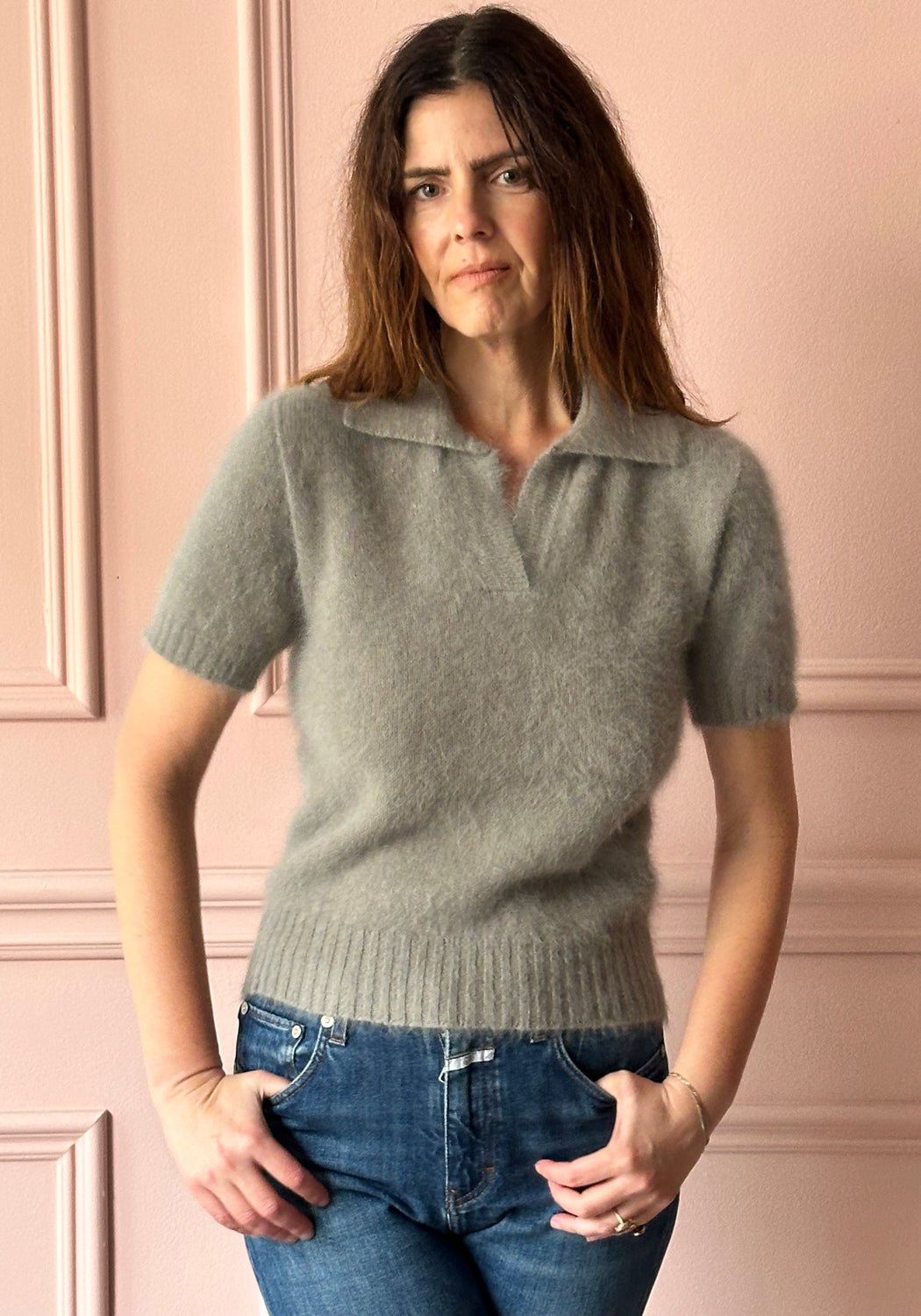 ROBERTO COLLINA - Angora Polo Sweater in Taupe