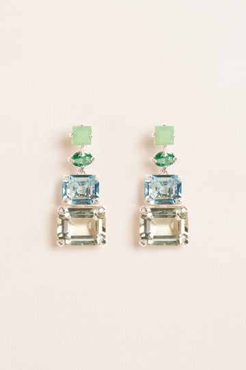 Wouters & Hendrix - Pendant Post Earrings with Chrysoprase, Aquamarine, Emerald and Green Amethyst Crystals in Sterling Silver