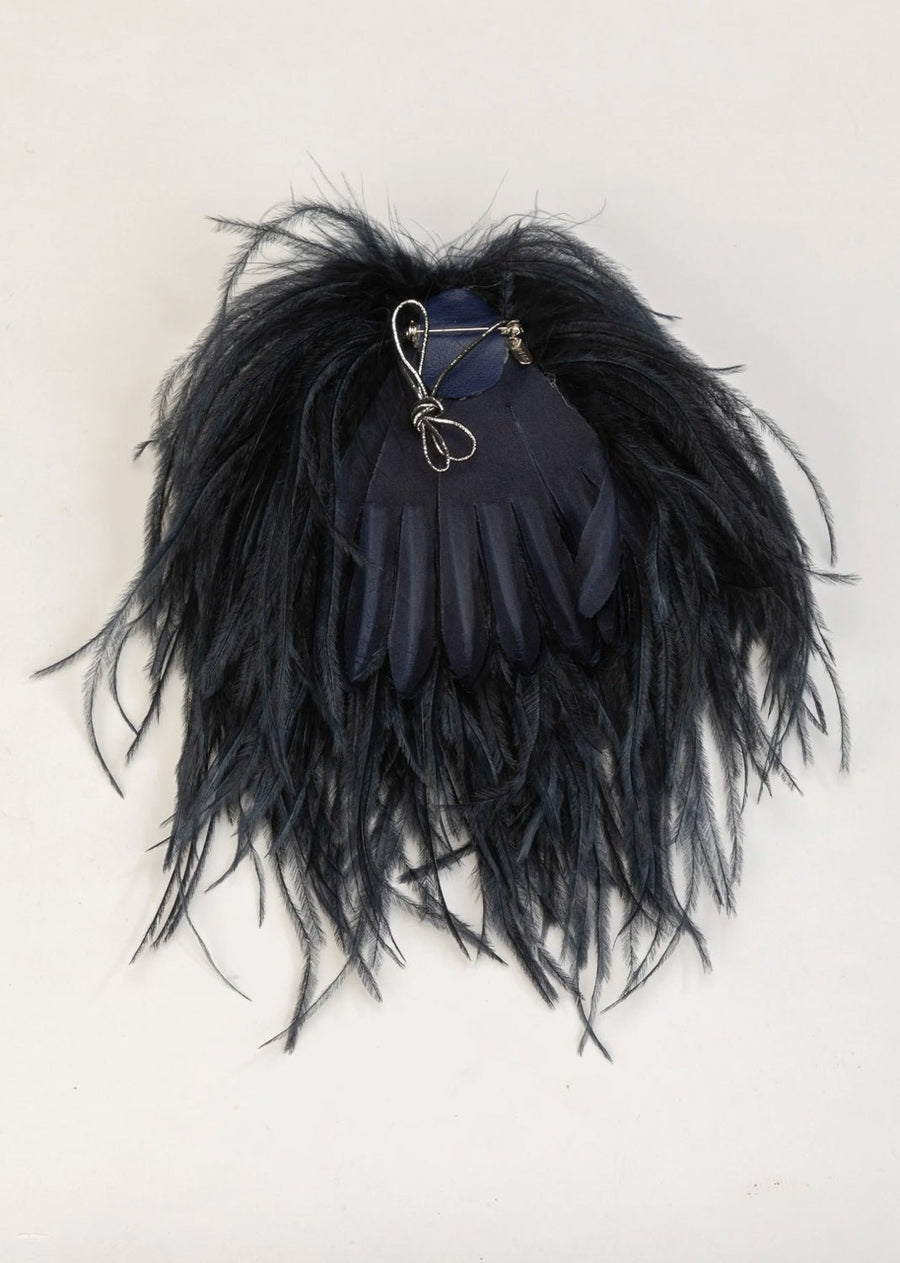 INDRESS - Feather Brooch/Headpiece in Slate Blue