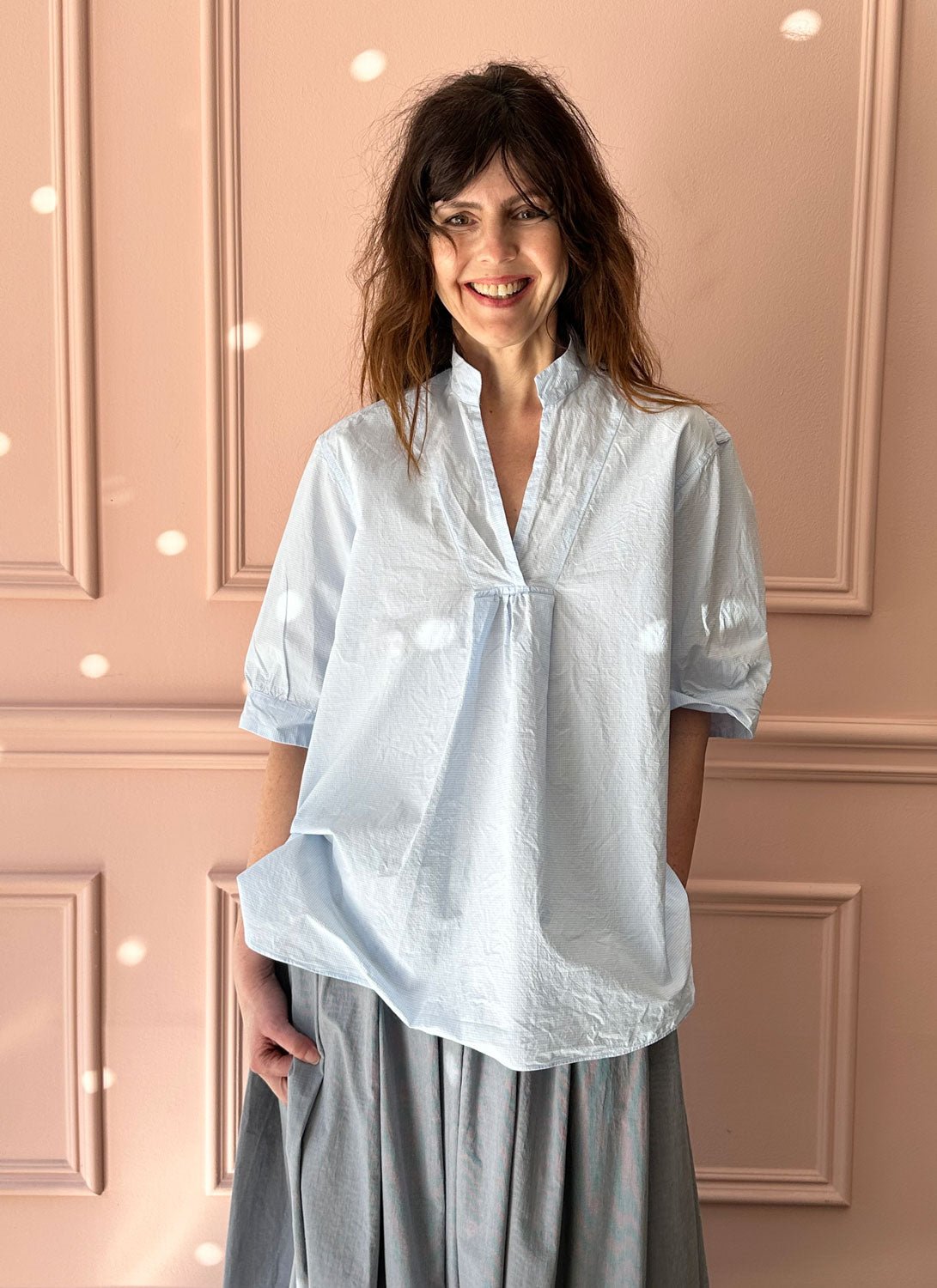BERGFABEL - VERA Shirt in Blue Micro Check