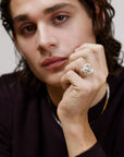 Wouters & Hendrix - Statement Signet Ring with Waffle and Rose Texture in Silver