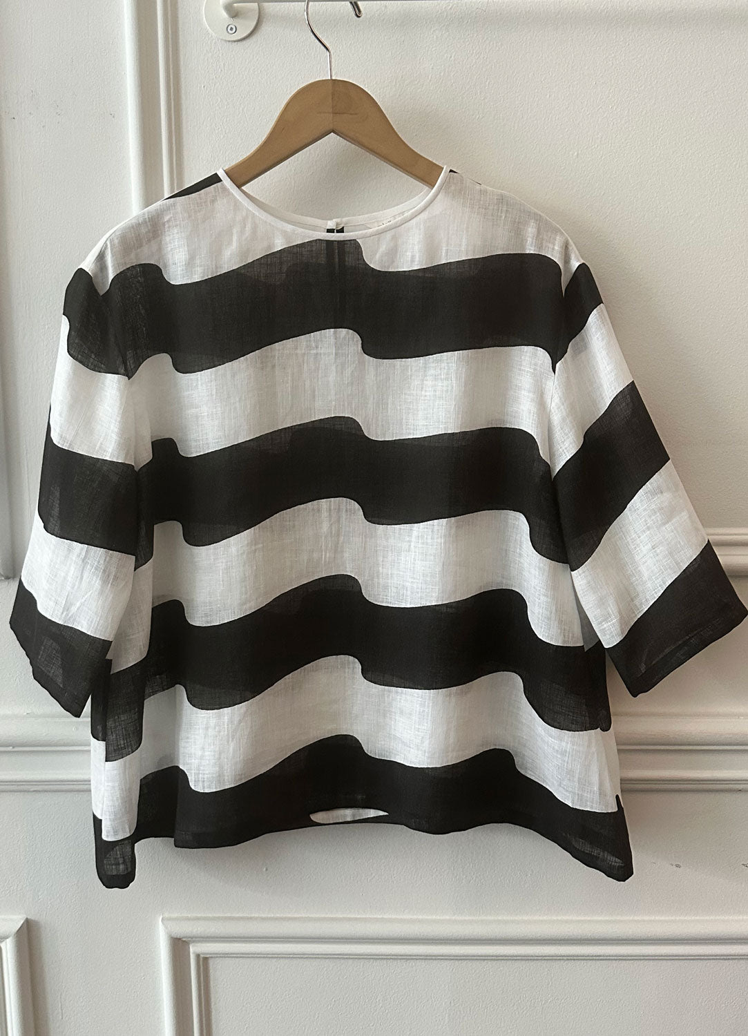 MINA PERHONEN - Linen Wind Flag Top in White/Black