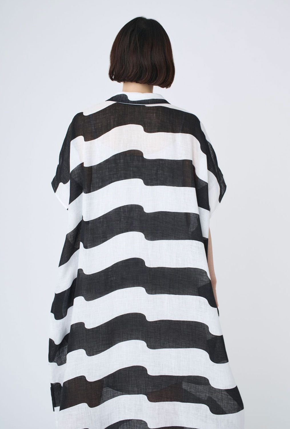 MINA PERHONEN - Linen Wind Flag Dress in White/Black