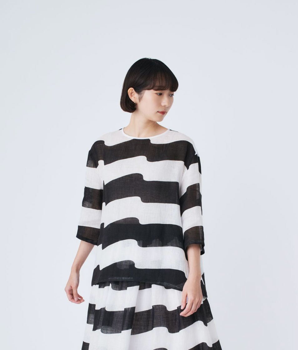 MINA PERHONEN - Linen Wind Flag Top in White/Black