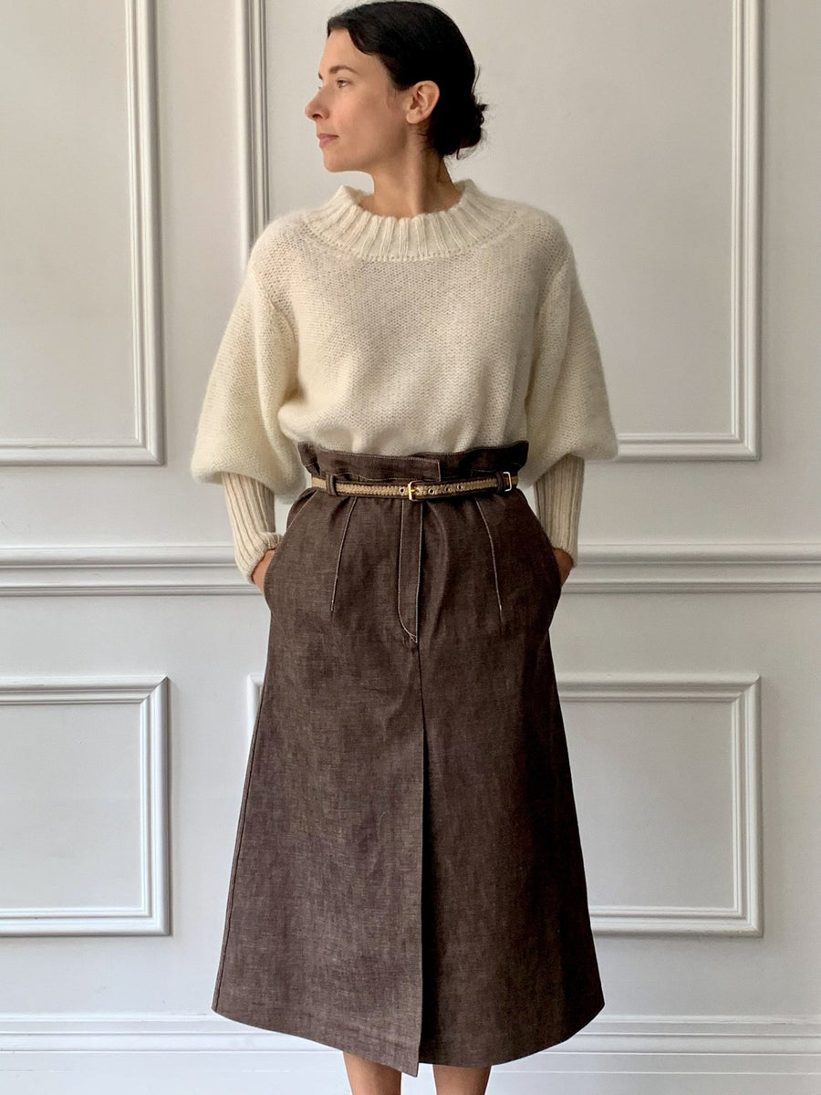 Veronique Leroy - Belted Denim Skirt in Brown