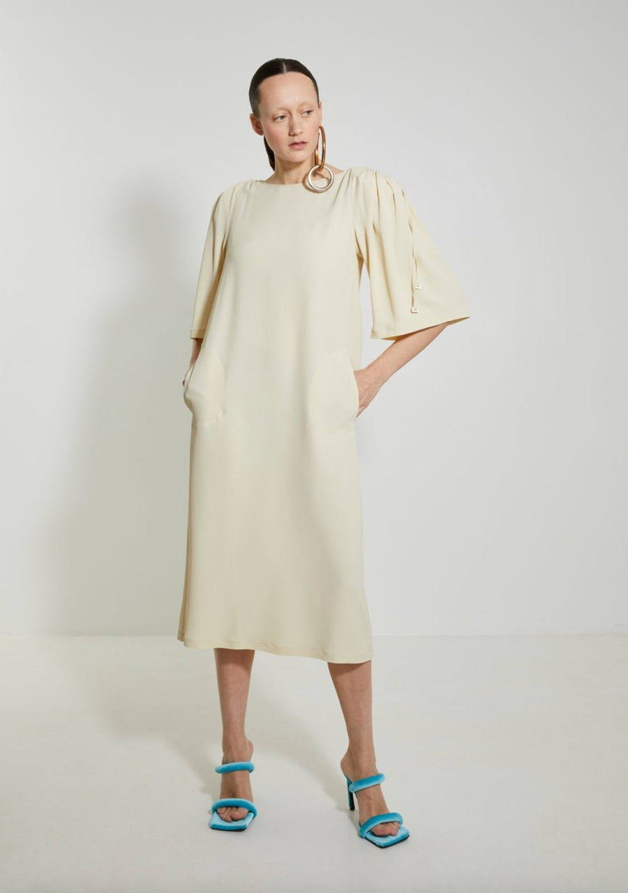 VERONIQUE LEROY - Gathered Shoulder Dress in Plaster