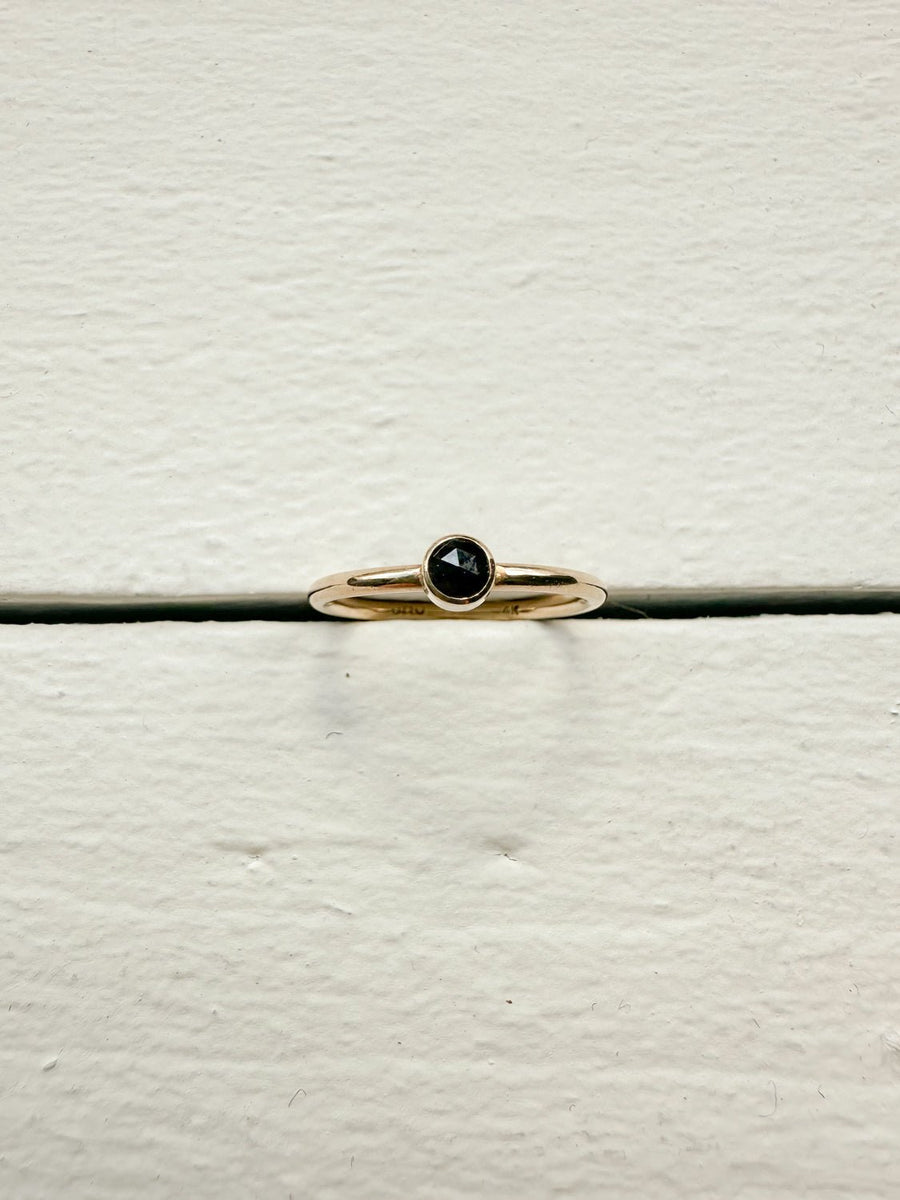 JANE HOLLINGER - 14k Yellow Gold ring with Rose Cut Black Diamond